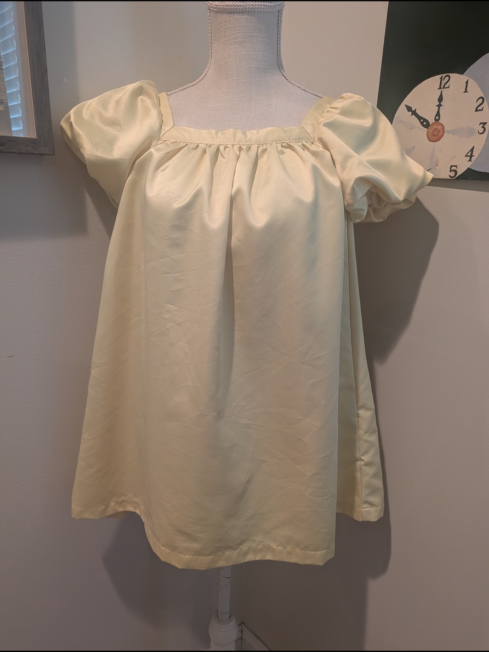 H&M Pale Yellow Puff Sleeve Square-Neck Little Girls Dress
